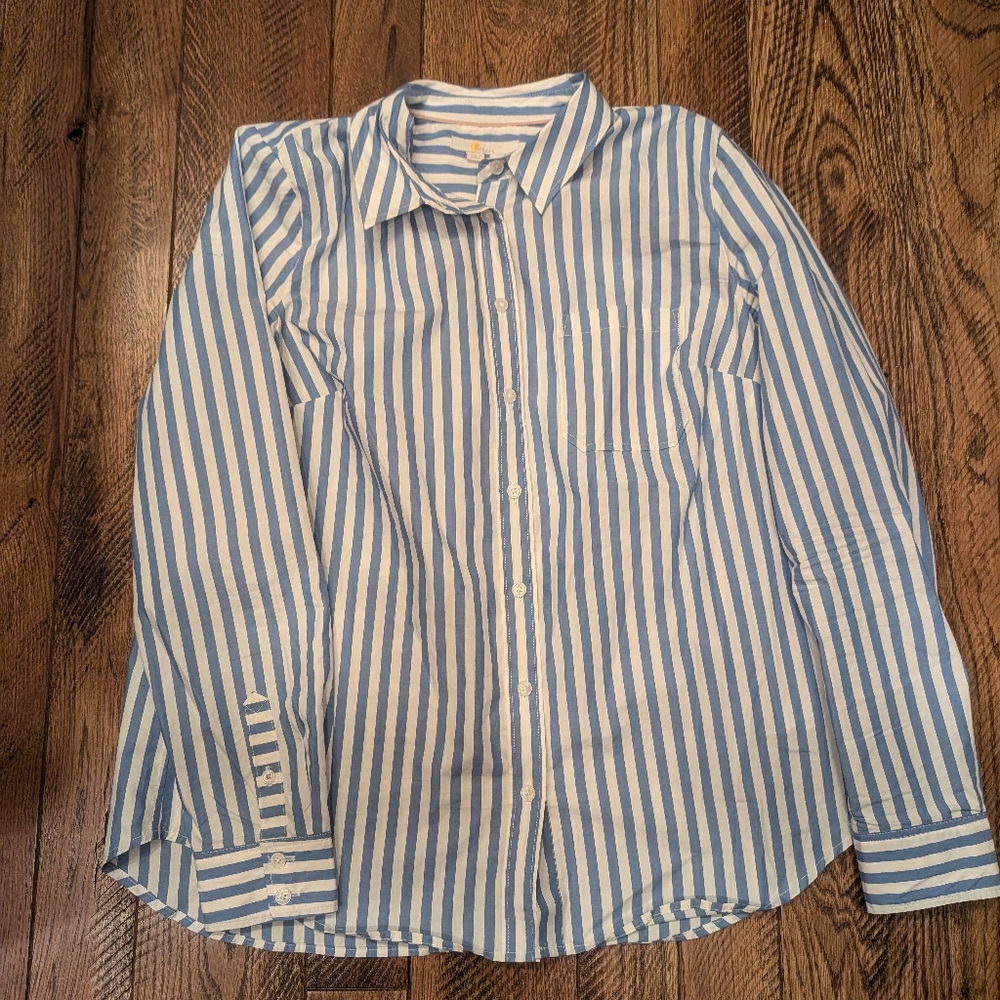 Boden blue and white striped button down shirt size 10